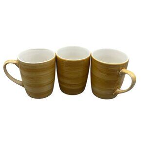 Set Of 3 Home Essentials Ceramic coffee Mugs Yellow & White cups 5x4" READ